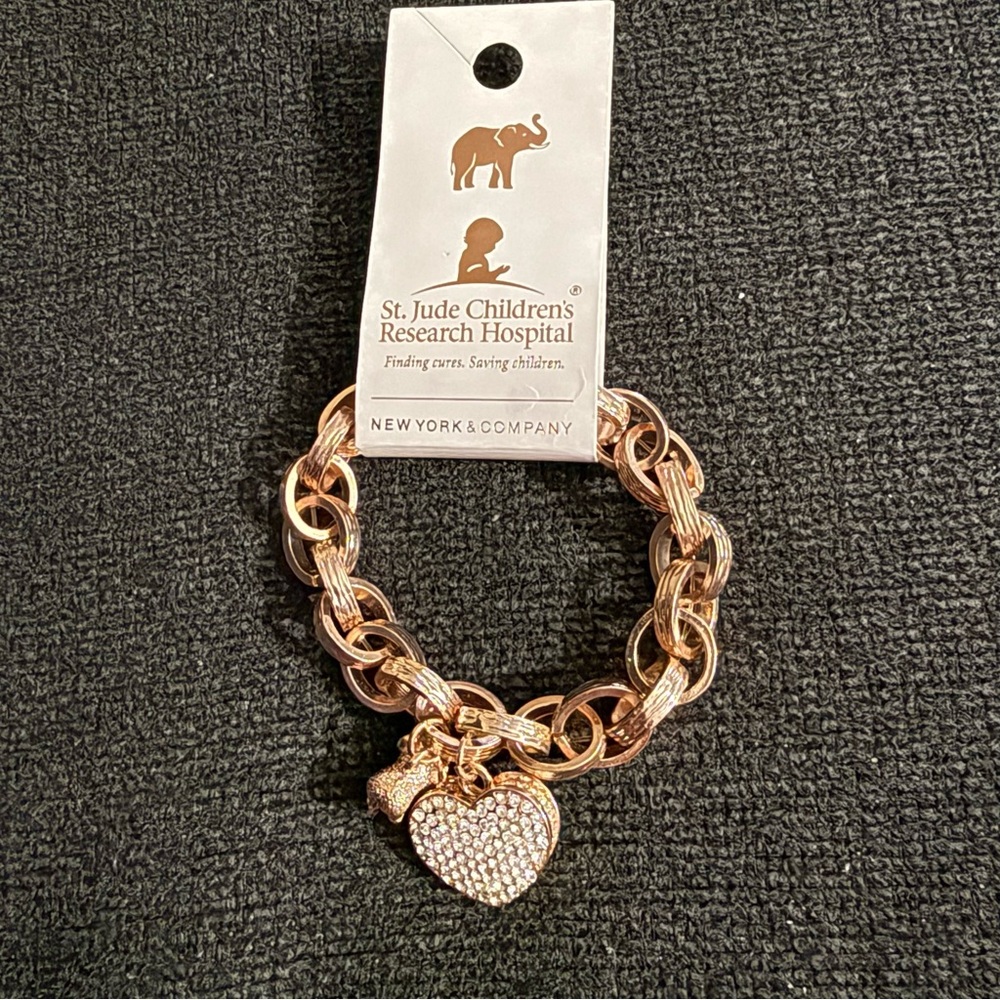 New York & Company Rose Gold Heart Charm Link Bracelet